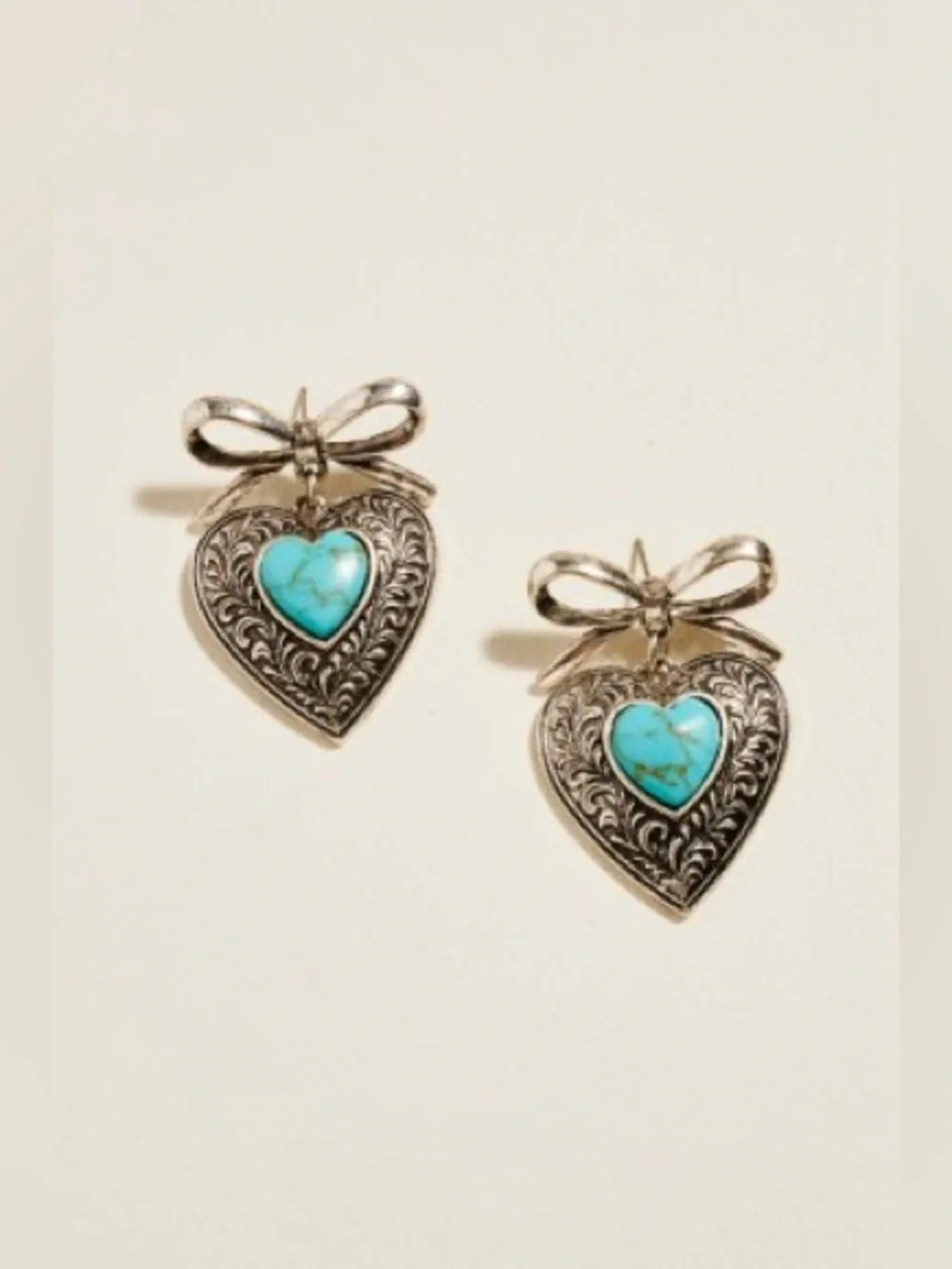 Western Rodeo Precious Stone Boho Heart Bow Earrings